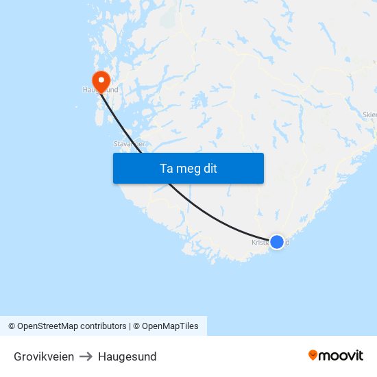 Grovikveien to Haugesund map