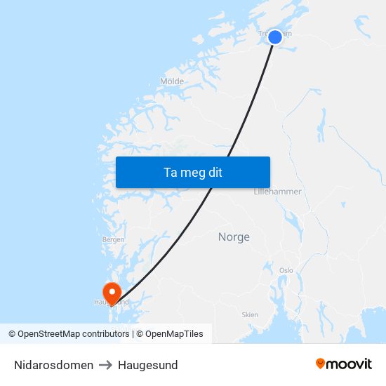 Nidarosdomen to Haugesund map