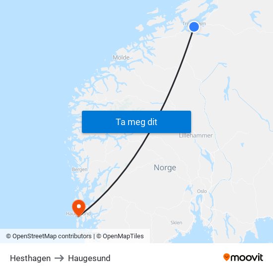 Hesthagen to Haugesund map