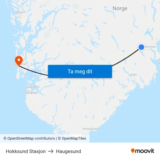 Hokksund Stasjon to Haugesund map
