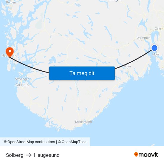 Solberg to Haugesund map