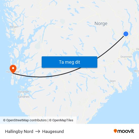 Hallingby Nord to Haugesund map