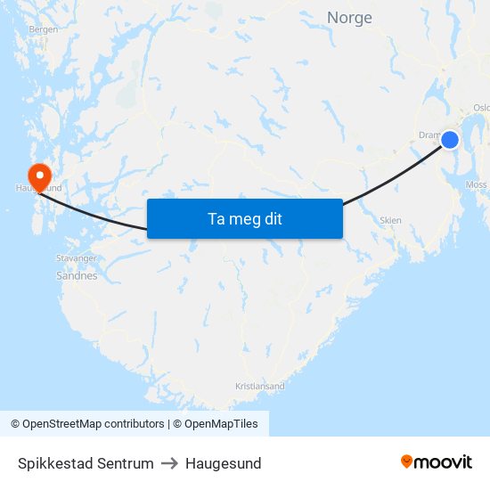 Spikkestad Sentrum to Haugesund map