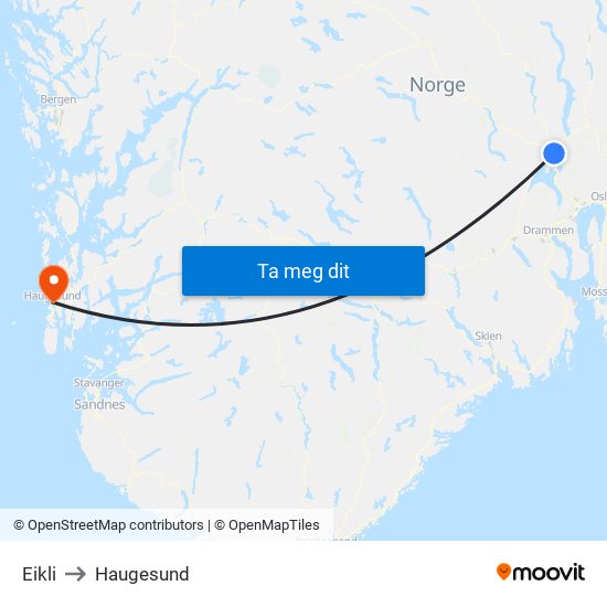 Eikli to Haugesund map