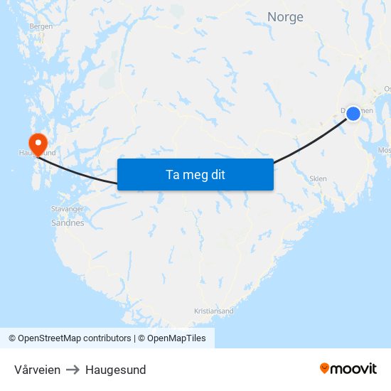 Vårveien to Haugesund map
