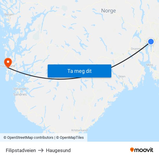 Filipstadveien to Haugesund map