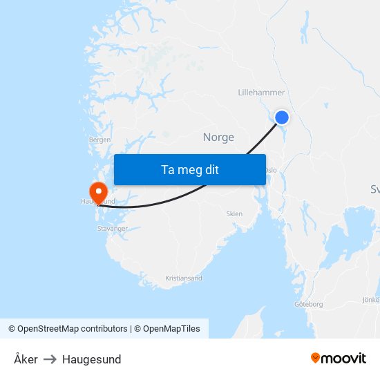 Åker to Haugesund map