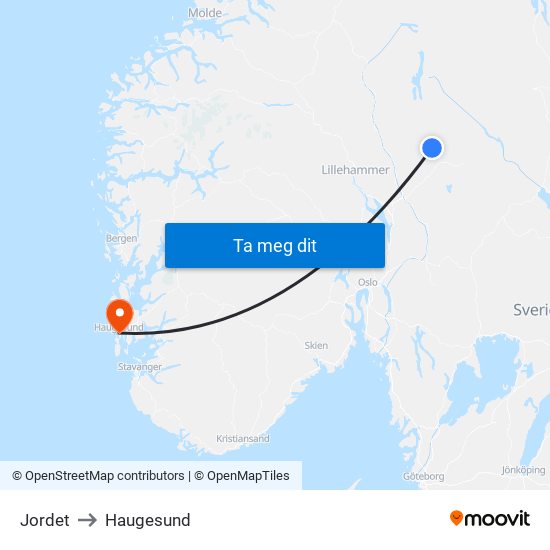 Jordet to Haugesund map