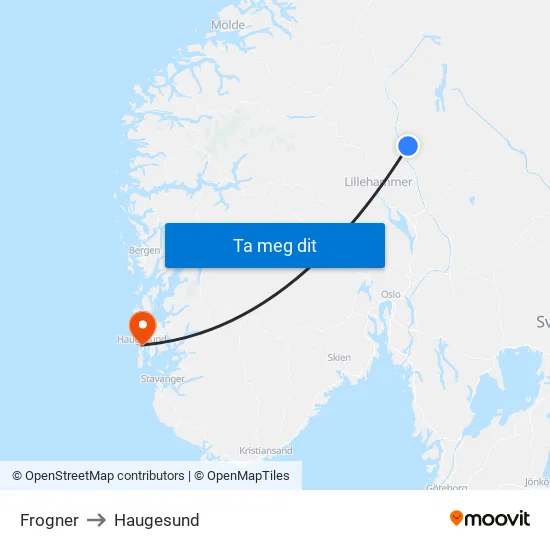 Frogner to Haugesund map