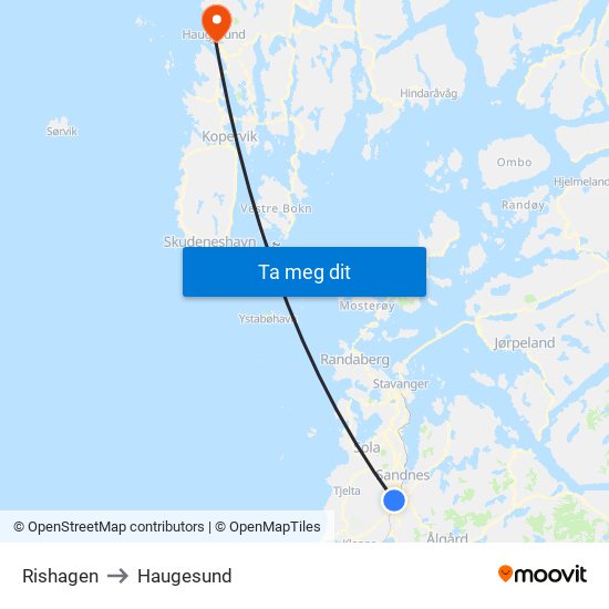 Rishagen to Haugesund map