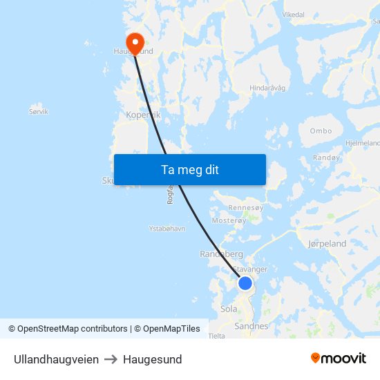 Ullandhaugveien to Haugesund map