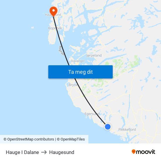 Hauge I Dalane to Haugesund map