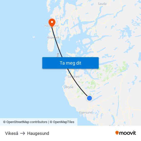 Vikeså to Haugesund map