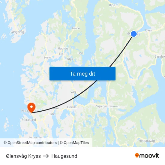 Ølensvåg Kryss to Haugesund map