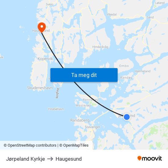Jørpeland Kyrkje to Haugesund map