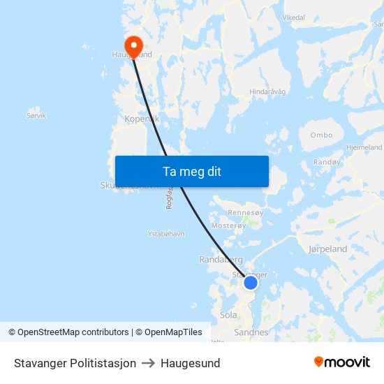 Stavanger Politistasjon to Haugesund map