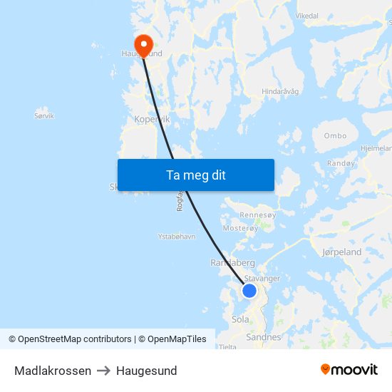 Madlakrossen to Haugesund map