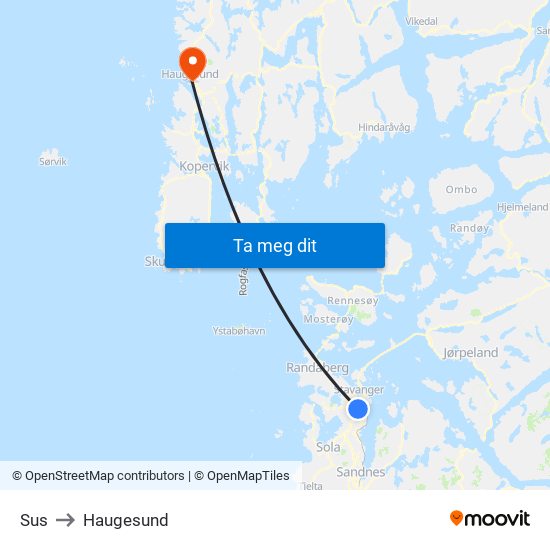 Sus to Haugesund map