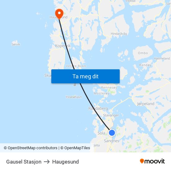 Gausel Stasjon to Haugesund map