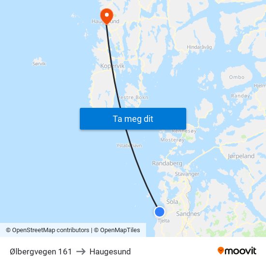 Ølbergvegen 161 to Haugesund map