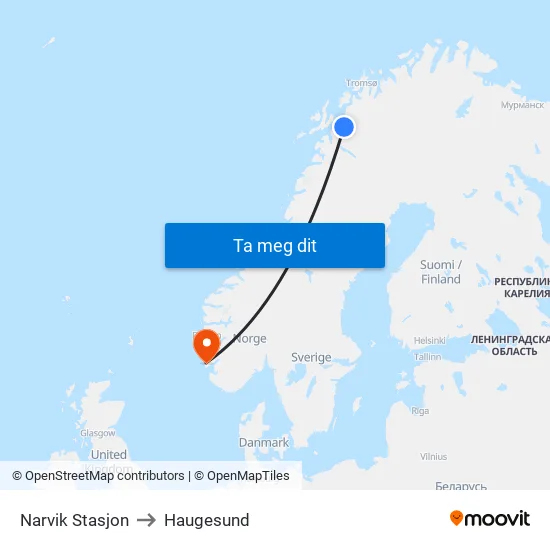 Narvik Stasjon to Haugesund map
