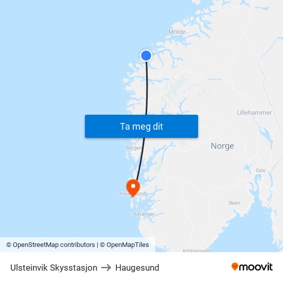 Ulsteinvik Skysstasjon to Haugesund map