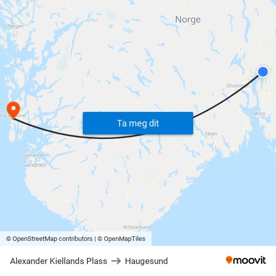Alexander Kiellands Plass to Haugesund map