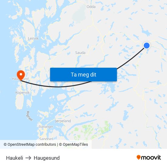Haukeli to Haugesund map