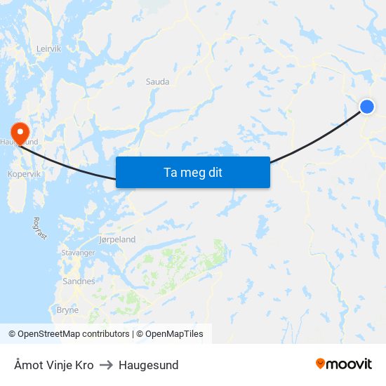 Åmot Vinje Kro to Haugesund map