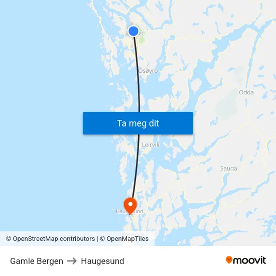 Gamle Bergen to Haugesund map
