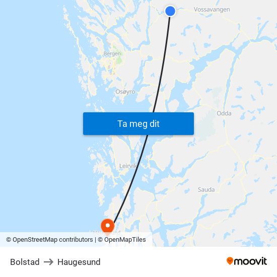 Bolstad to Haugesund map