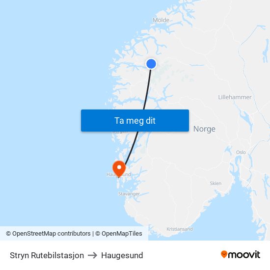 Stryn Rutebilstasjon to Haugesund map