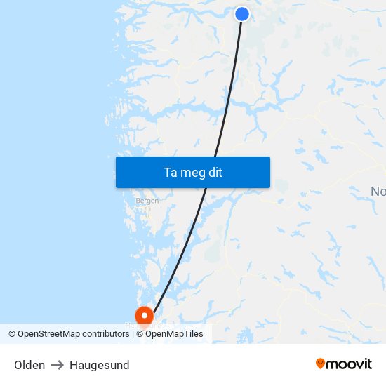 Olden to Haugesund map