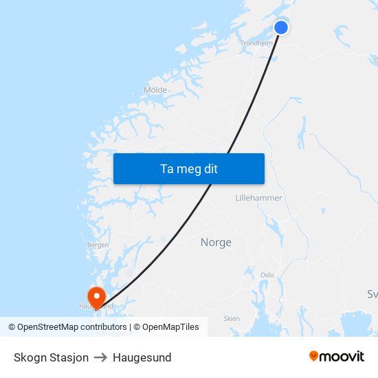 Skogn Stasjon to Haugesund map