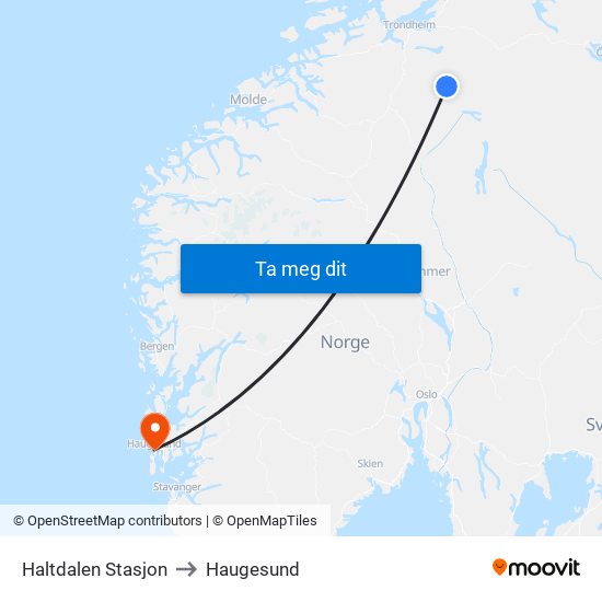 Haltdalen Stasjon to Haugesund map