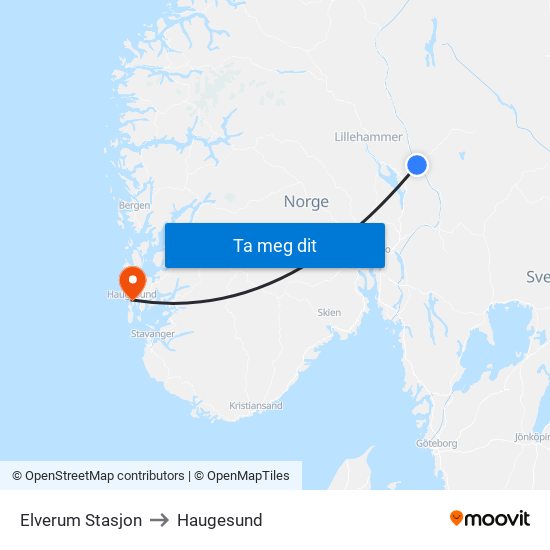 Elverum Stasjon to Haugesund map