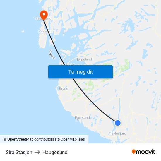 Sira Stasjon to Haugesund map