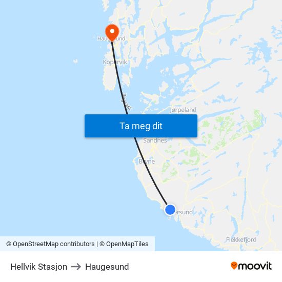 Hellvik Stasjon to Haugesund map