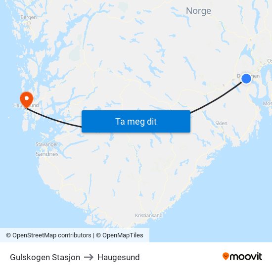 Gulskogen Stasjon to Haugesund map