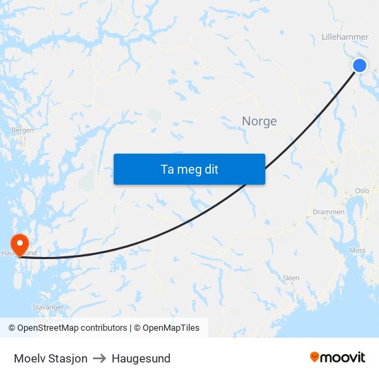 Moelv Stasjon to Haugesund map