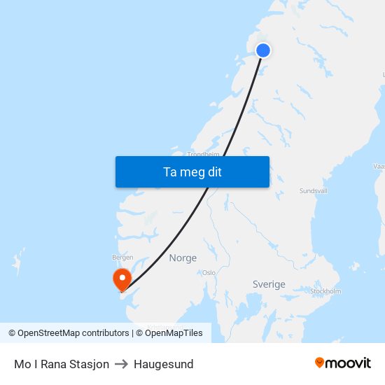 Mo I Rana Stasjon to Haugesund map