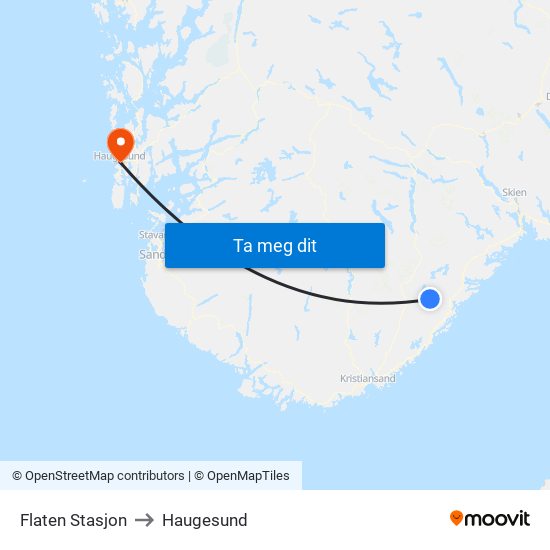 Flaten Stasjon to Haugesund map