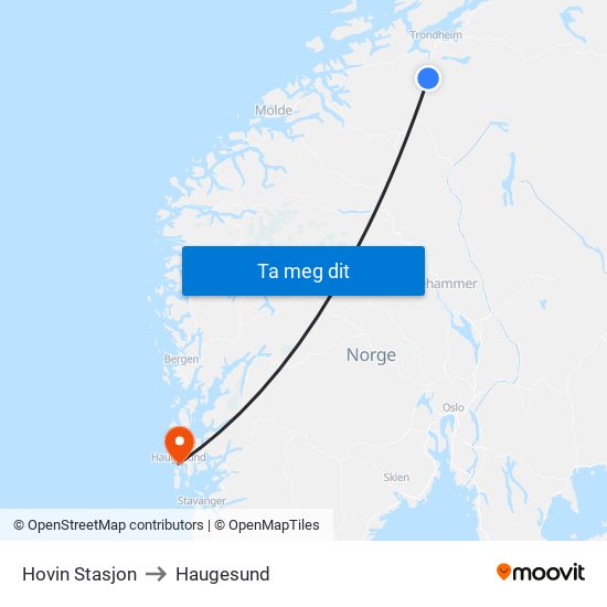 Hovin Stasjon to Haugesund map