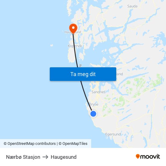 Nærbø Stasjon to Haugesund map