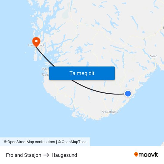 Froland Stasjon to Haugesund map