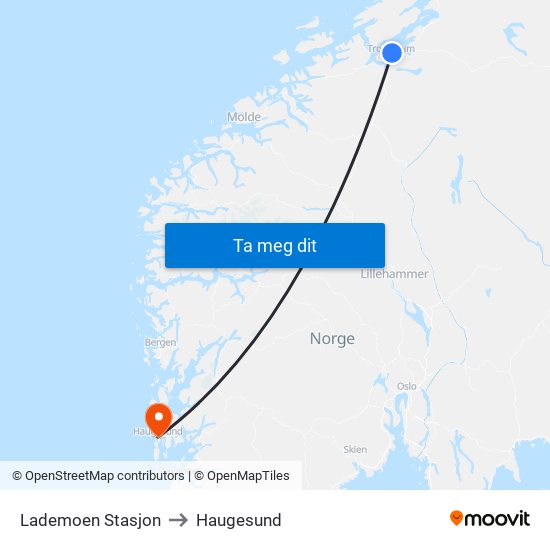 Lademoen Stasjon to Haugesund map