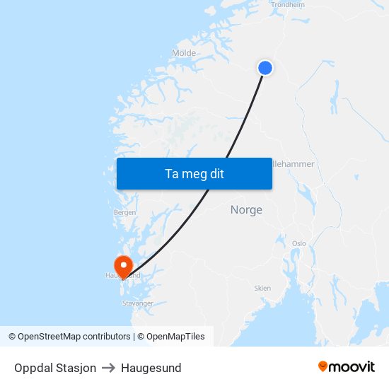 Oppdal Stasjon to Haugesund map