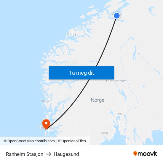 Ranheim Stasjon to Haugesund map