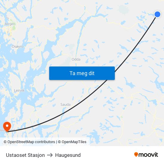 Ustaoset Stasjon to Haugesund map