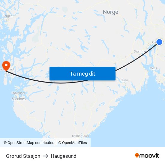 Grorud Stasjon to Haugesund map